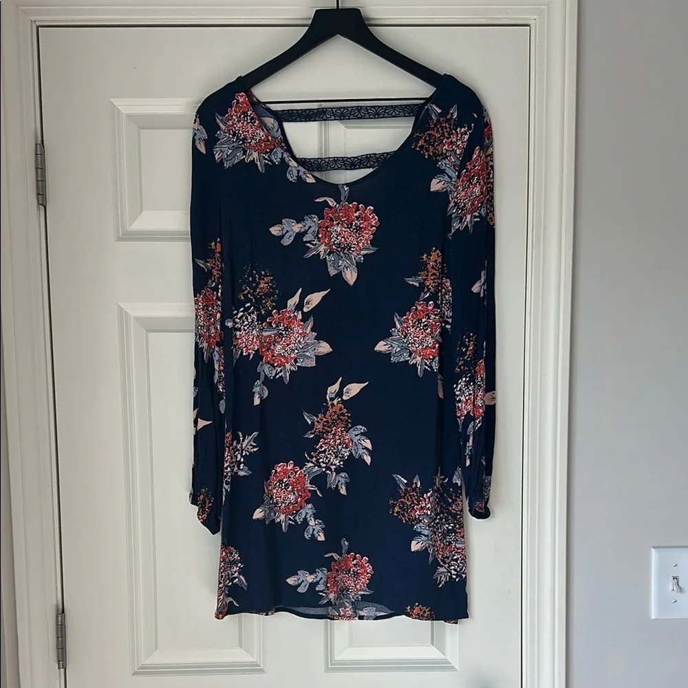 Xhilaration Navy Floral Open Sleeve Dress - Picture 1 of 4